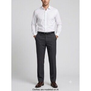 Slates Men’s Gray Solid Dress Pants Flat Front Straight Leg 36W Poly/Rayon